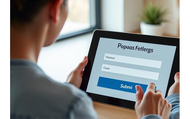 Žena koja ispunjava online formular na tabletu