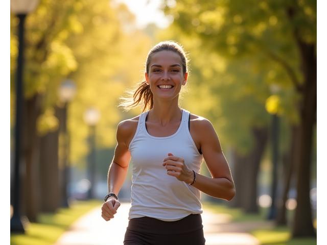 Ana Kovačević, 42, aktivna i puna energije, trči u parku, prikazujući poboljšanu fizičku kondiciju.